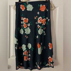 Loft Floral Print Skirt - Black with Orange and Green Accents